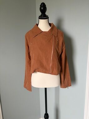 🔥🆕🔥 Rust Orange Faux Suede Cropped Moto Jacket - Size M